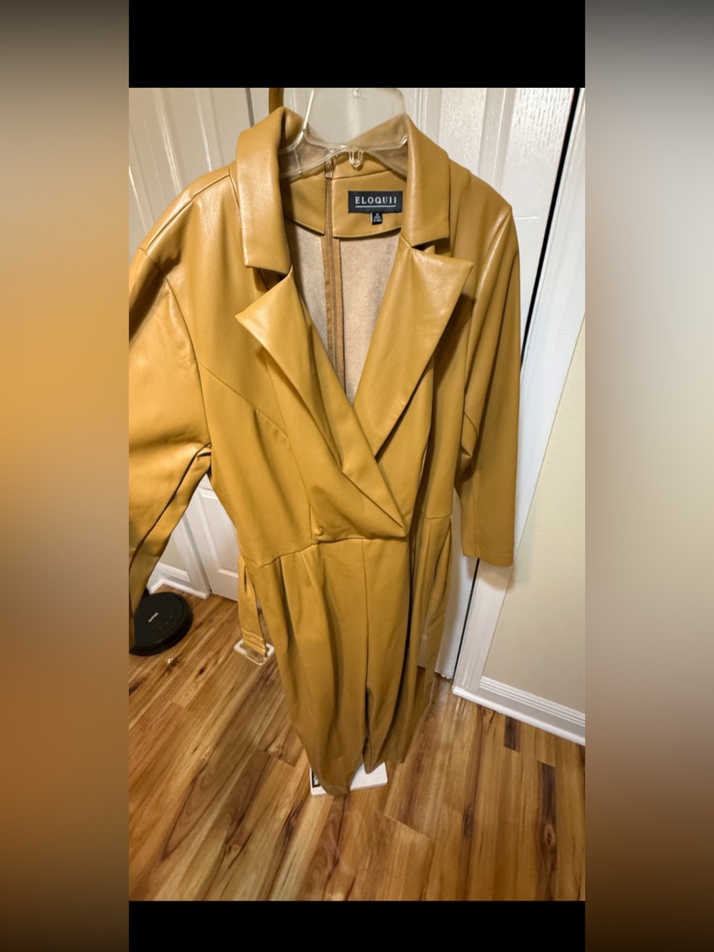 Eloquii Mustard Faux Leather Jumpsuit with Belt
